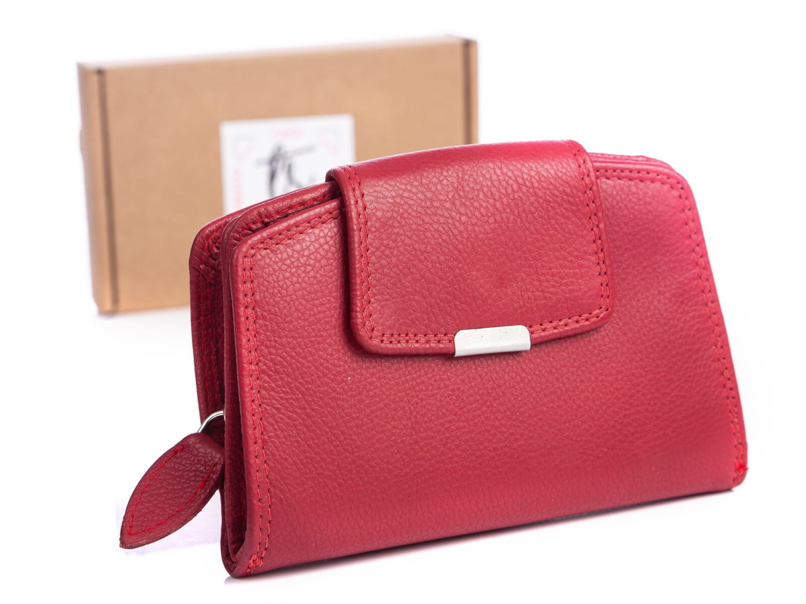Czerwony średni portfel damski RFID Money Maker ze skóry naturalnej