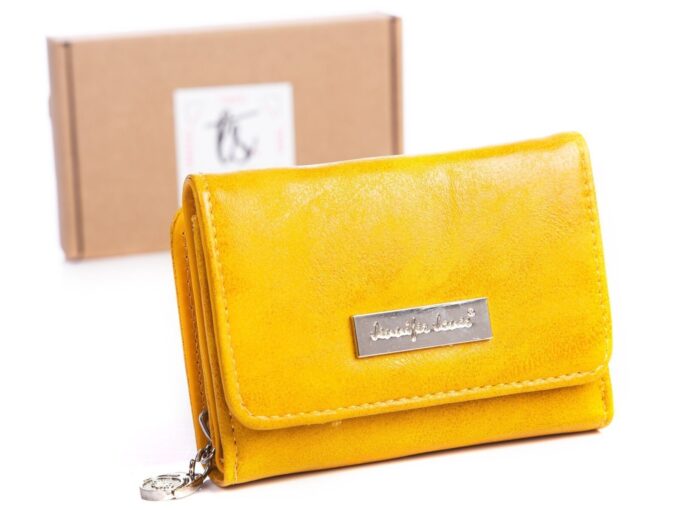 Mały żółty portfel damski Jennifer Jones 1107 z pudełkiem