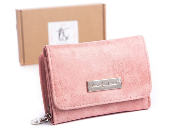 Jasnoróżowy mały portfel damski Jennifer Jones 1107 z pudełkiem