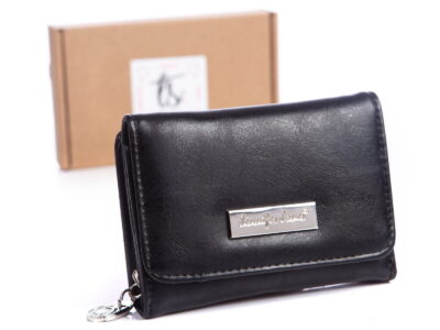 Mały czarny portfel damski Jennifer Jones 1107 z pudełkiem