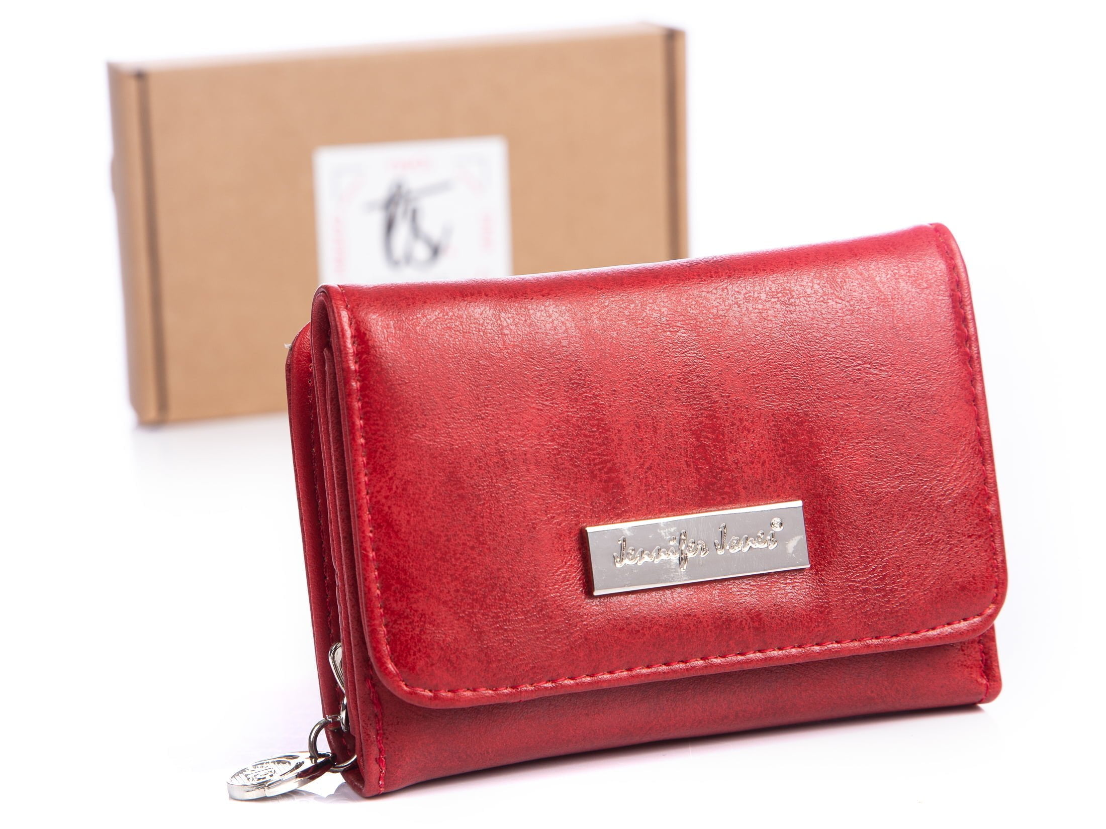 Mały czerwony portfel damski z eko skóry Jennifer Jones 1107 z pudełkiem