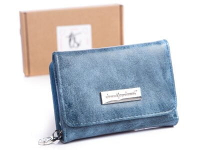 Błękitny mały portfel damski Jennifer Jones 1107 z pudełkiem