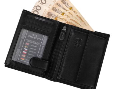 Skórzany portfel męski pionowy RFID ZAGATTO czarny - obrazek 3