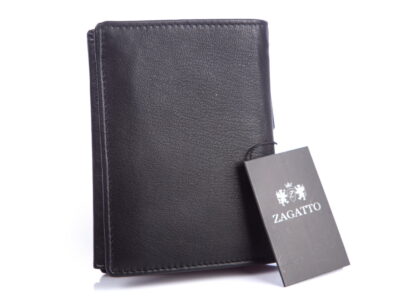 Pionowy portfel męski czarny z miękkiej skóry ZAGATTO - obrazek 2