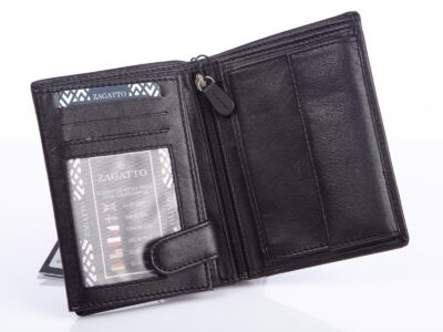 Pionowy portfel męski czarny z miękkiej skóry ZAGATTO - obrazek 3
