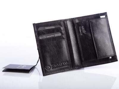 Cienki pionowy portfel męski czarny skórzany ZAGATTO - obrazek 3