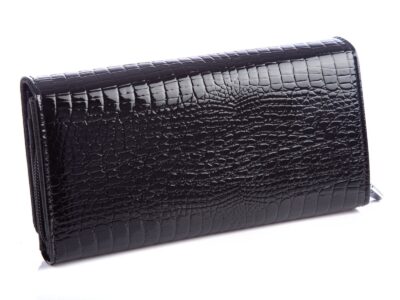 Duży portfel damski czarny lakierowany croco Jennifer Jones - obrazek 2