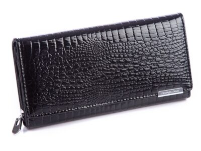 Duży portfel damski czarny lakierowany croco Jennifer Jones - obrazek 3