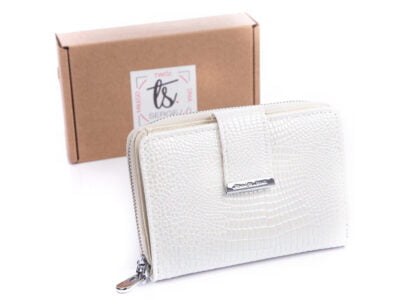 Perłowo biały portfel damski średni lakierowany 5198 Jennifer Jones z pudełkiem