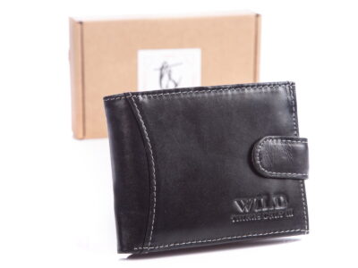 Mały czarny portfel męski WILD z pudełkiem