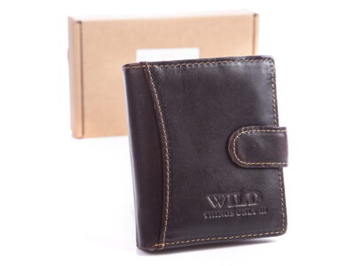 Mały ciemnobrązowy portfel męski z pudełkiem