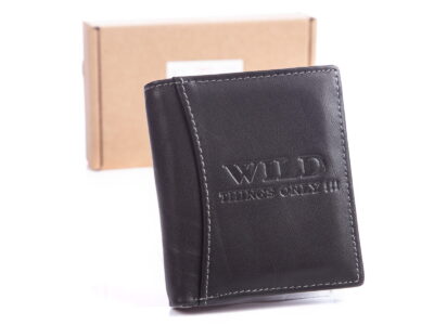 Czarny skórzany portfel męski z pudełkiem