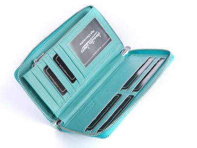 Portfel damski kopertowy lakierowany turkusowy Jennifer Jones - obrazek 3