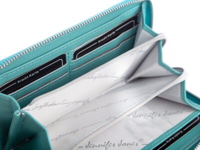 Portfel damski kopertowy lakierowany turkusowy Jennifer Jones - obrazek 4