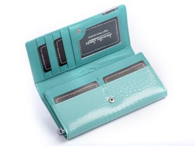 Duży portfel damski turkusowy lakierowany croco Jennifer Jones - obrazek 3