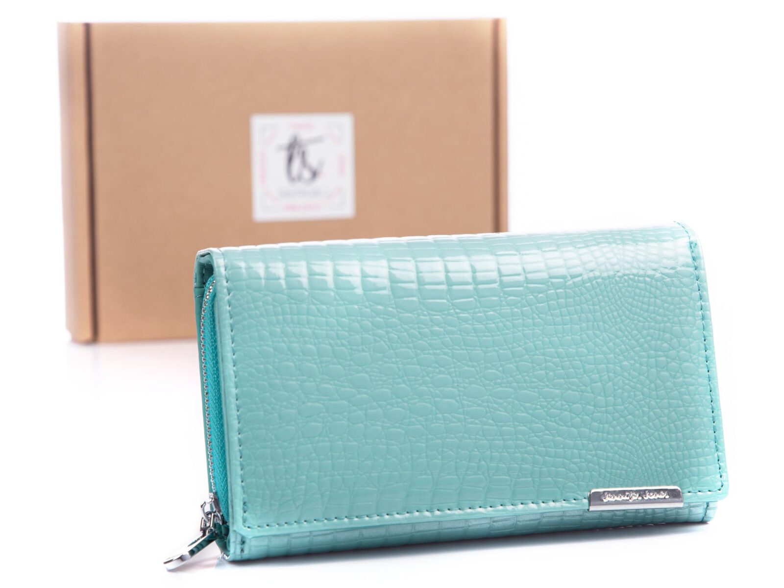 Turkusowy portfel damski błyszczący 5261 Jennifer Jones