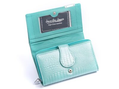 Duży lakierowany portfel damski turkusowy RFID Jennifer Jones - obrazek 3