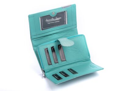 Duży lakierowany portfel damski turkusowy RFID Jennifer Jones - obrazek 4