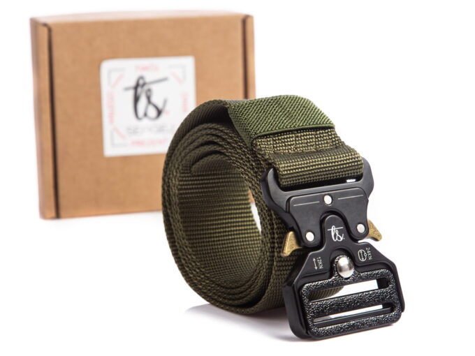 Pasek wojskowy męski zielony parciany SERGEJ zatrzaskowy