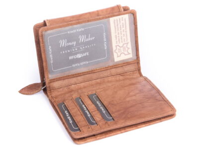 Portfel damski z miękkiej skóry naturalnej jasnobrązowy Money Maker - obrazek 5