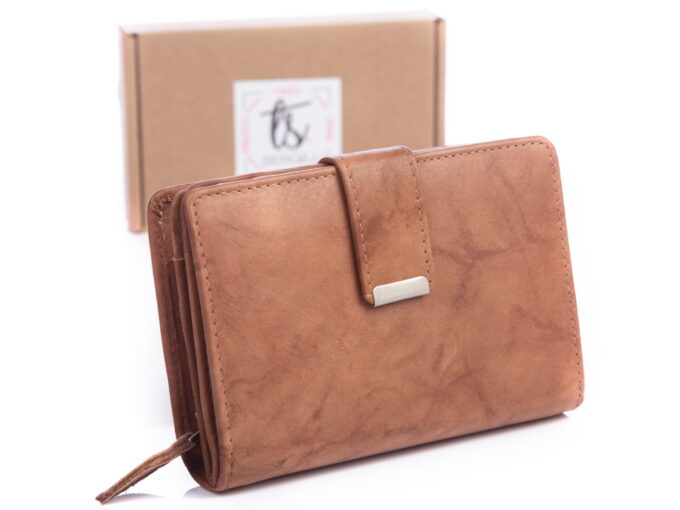 Jasnobrązowy portfel damski skórzany Money Maker