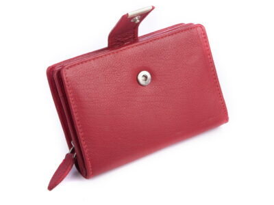 Gładki czerwony skórzany portfel damski Money Maker - obrazek 3