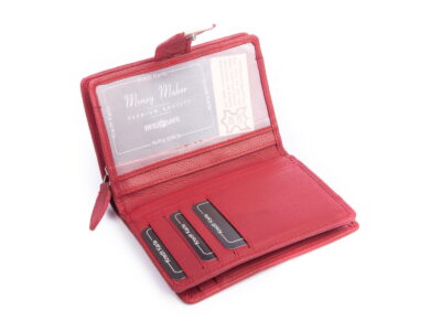 Gładki czerwony skórzany portfel damski Money Maker - obrazek 5