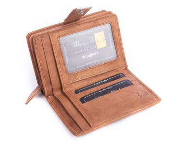 Gładki Jasnobrązowy skórzany portfel damski Money Maker RFID - obrazek 4