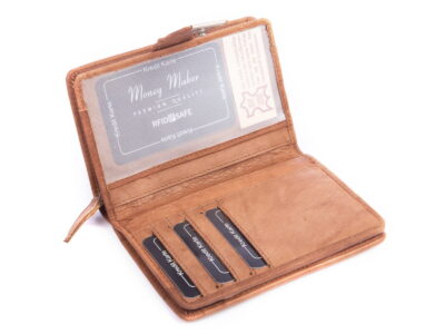 Gładki Jasnobrązowy skórzany portfel damski Money Maker RFID - obrazek 5