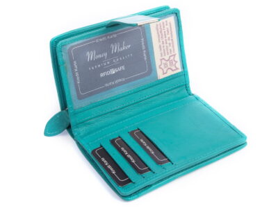 Gładki turkusowy skórzany portfel damski Money Maker RFID - obrazek 5