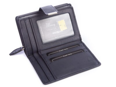 Gładki granatowy skórzany portfel damski Money Maker RFID - obrazek 4