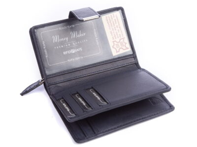 Gładki granatowy skórzany portfel damski Money Maker RFID - obrazek 5