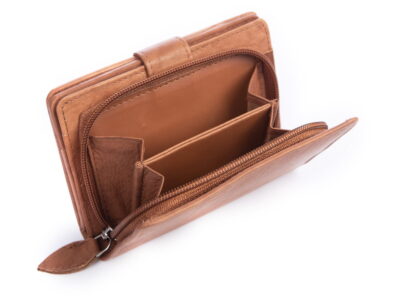 Gładki Jasnobrązowy skórzany portfel damski Money Maker RFID - obrazek 6