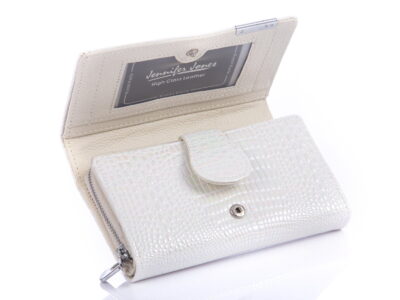 Duży lakierowany portfel damski biały RFID Jennifer Jones - obrazek 3