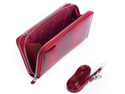 Portfel damski z paskiem na ramię czerwone piórka Jennifer Jones - obrazek 3