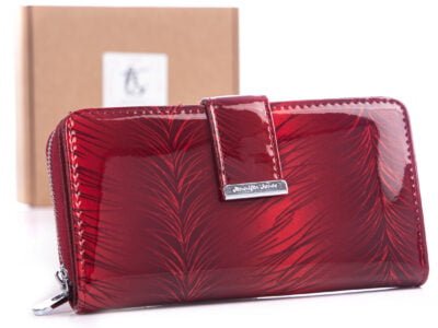 Duży krwisto czerwony portfel damski lakierowany Jennifer Jone spiórka 5280