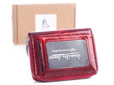 Mały portfel damski czerwony lakierowany gładki w piórka Jennifer Jones - obrazek 2