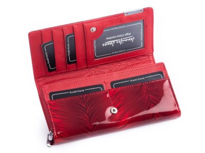 Jennifer Jones Czerwony portfel damski gładki w piórka RFID - obrazek 3
