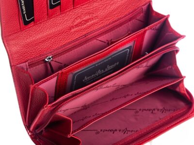 Jennifer Jones Czerwony portfel damski gładki w piórka RFID - obrazek 4