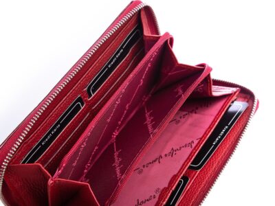 Wiśniowy lakierowany portfel damski kopertowy Jennifer Jones - obrazek 4