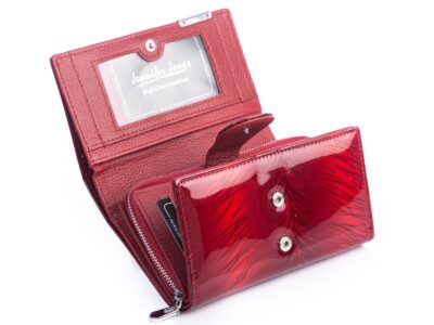 Duży lakierowany portfel damski wiśniowy z piórkami RFID Jennifer Jones - obrazek 8