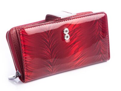 Portfel damski skórzany czerwony w piórka RFID Jennifer Jones - obrazek 3