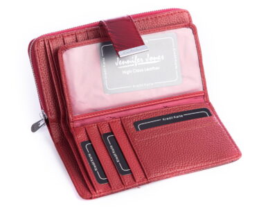 Portfel damski skórzany czerwony w piórka RFID Jennifer Jones - obrazek 4