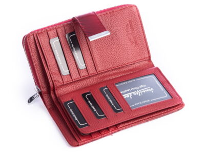 Portfel damski skórzany czerwony w piórka RFID Jennifer Jones - obrazek 5