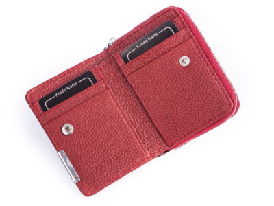 Mały portfel damski czerwony lakierowany gładki w piórka Jennifer Jones - obrazek 3