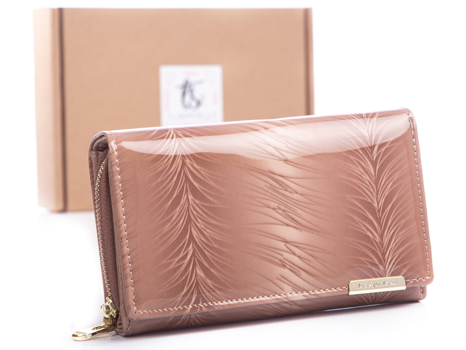 Duży kremowy portfel damski w cieniowane piórka RFID jennifer Jones
