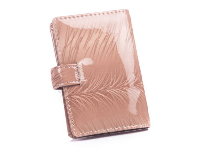 Wizytownik damski skórzany lakierowany beżowe piórka Jennifer Jones - obrazek 2