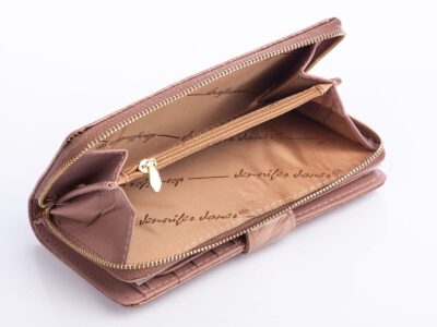 Portfel damski skórzany beżowy w piórka RFID Jennifer Jones - obrazek 6