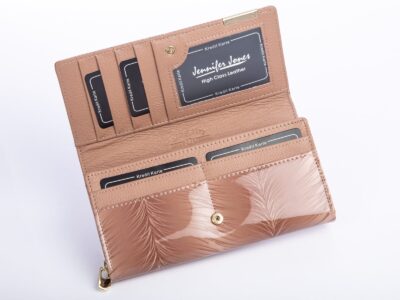 Jennifer Jones Beżowy portfel damski gładki w piórka RFID - obrazek 3