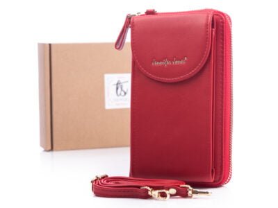 Czerwona pionowa mini torebka portfel na telefon i pieniadze Jennifer Jones